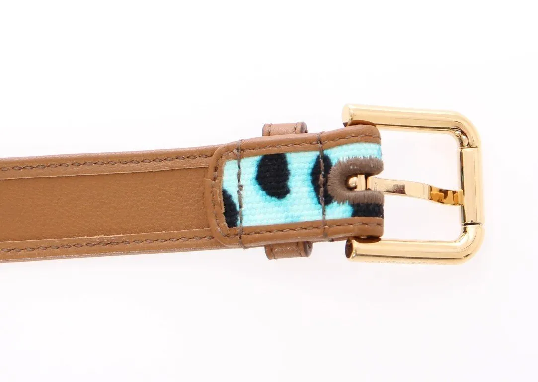 Blue Leopard Leather Logo Belt