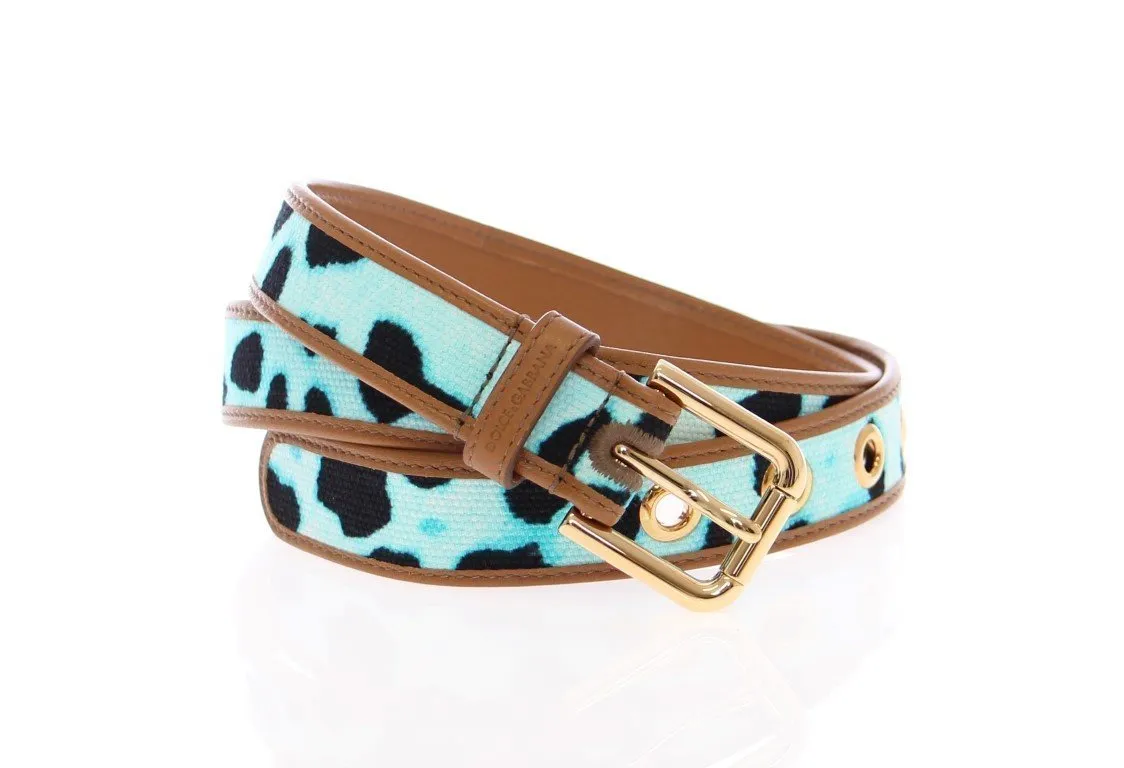 Blue Leopard Leather Logo Belt