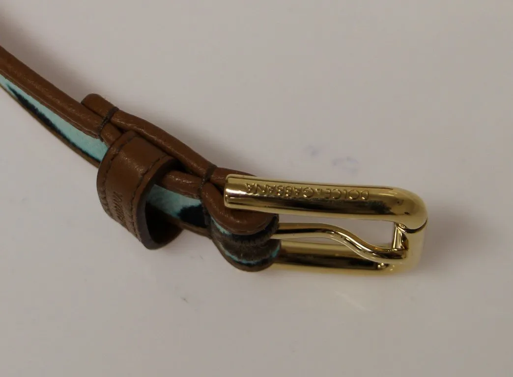 Blue Leopard Leather Logo Belt