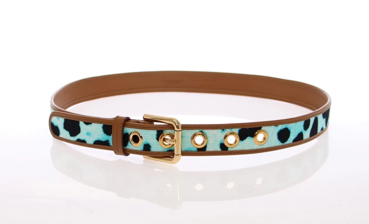 Blue Leopard Leather Logo Belt