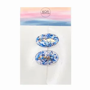 Blue Oval Sparkle Hair Clips