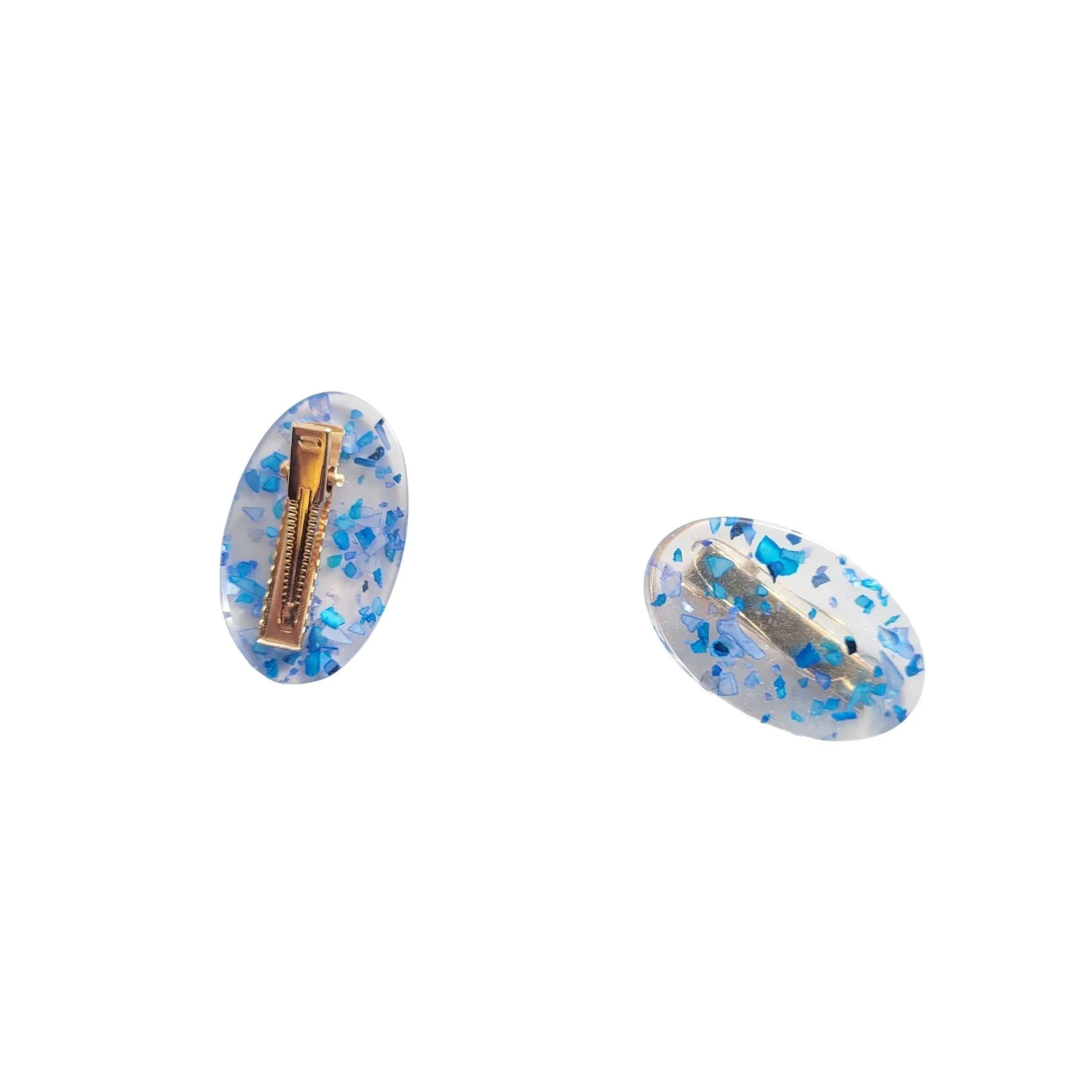 Blue Oval Sparkle Hair Clips