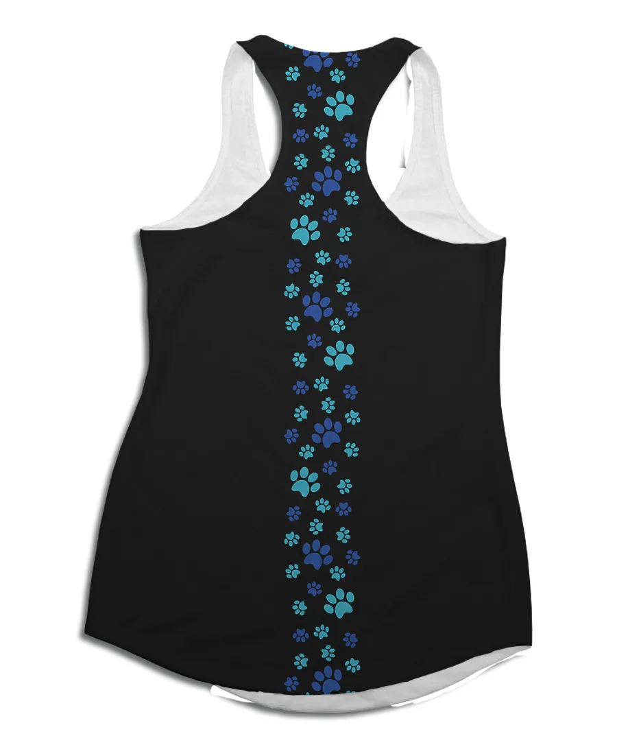 Blue Paw Print Side Stripe Racerback Tank Top