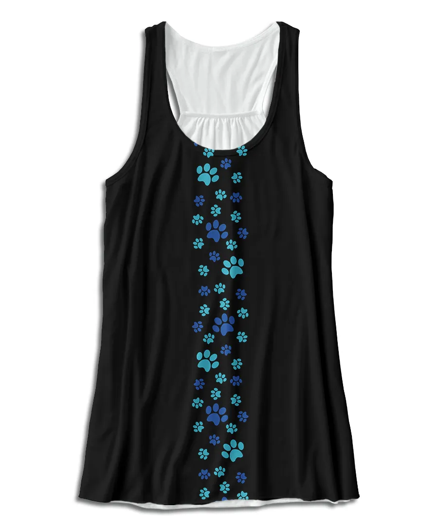 Blue Paw Print Side Stripe Racerback Tank Top