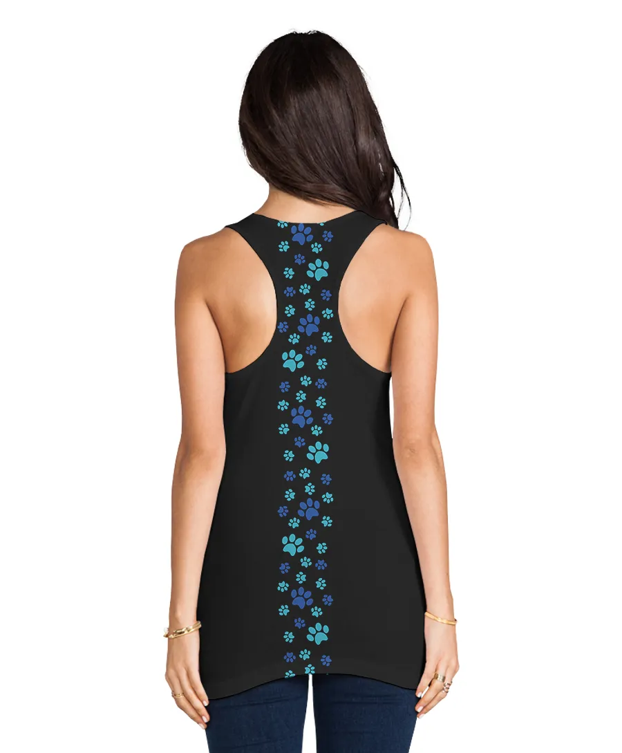 Blue Paw Print Side Stripe Racerback Tank Top