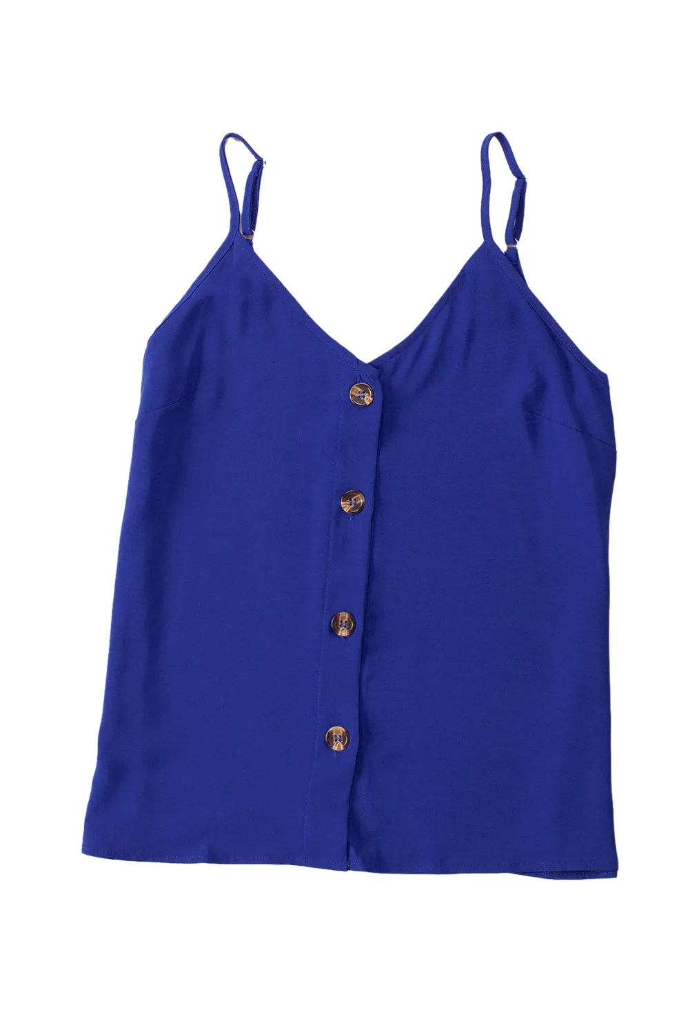 Blue Spaghetti Strap Buttoned Tank Top