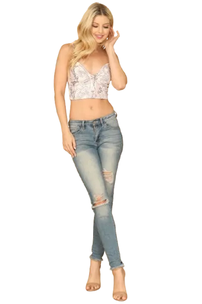Blush Snake Spaghetti Strap Twist Front Crop Top - Pack of 5