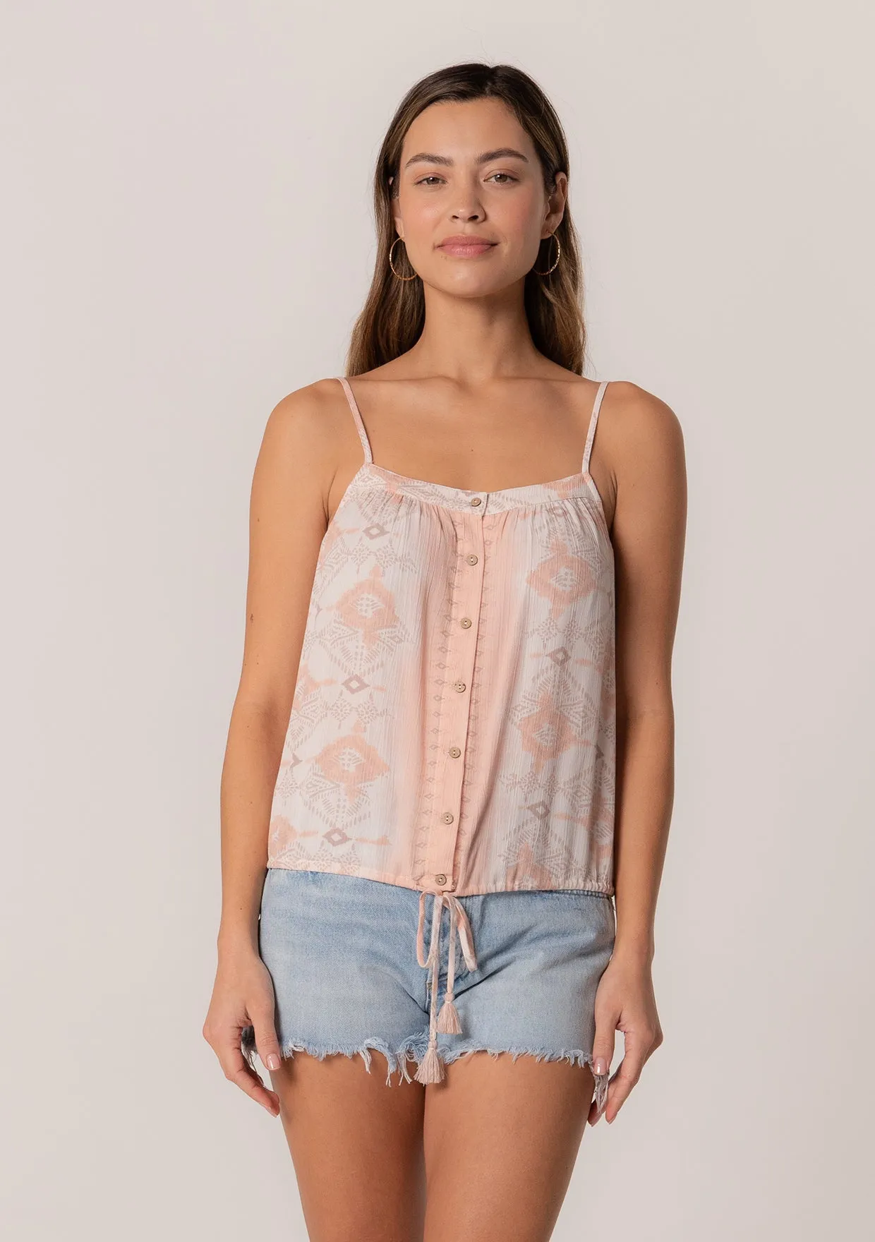 Bohemian Button Down Spaghetti Strap Tank Top