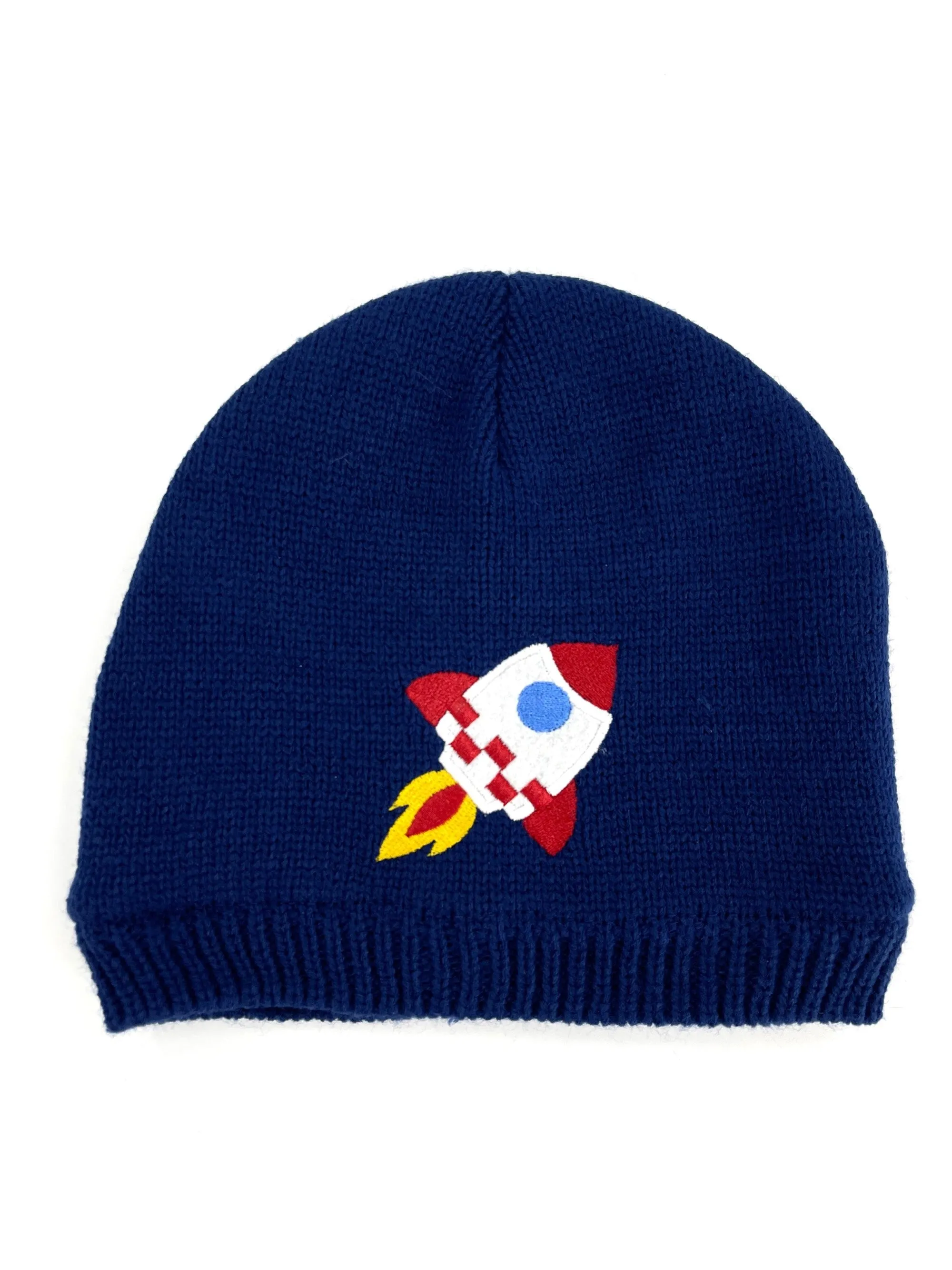 Boys Hat & Gloves Set Rocket Design Blue Knitted Fleece-Lined Hat Thermal Gloves