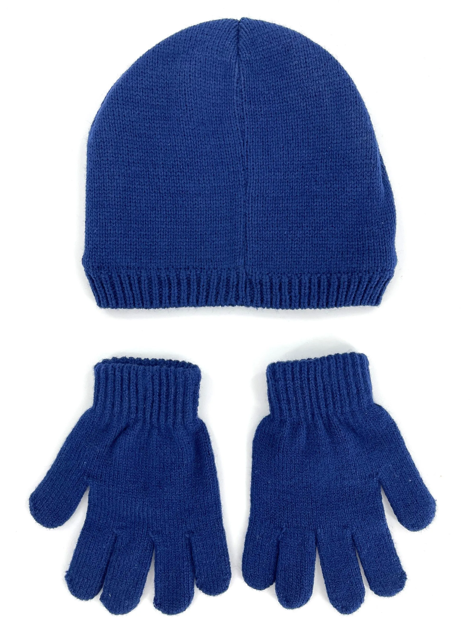 Boys Hat & Gloves Set Rocket Design Blue Knitted Fleece-Lined Hat Thermal Gloves