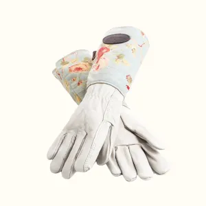 Bradley's Tannery Blue Floral English Leather & Linen Gardening Gloves – Small