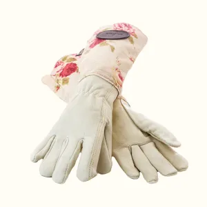 Bradley's Tannery Pink Floral English Leather & Linen Gardening Gloves – Small