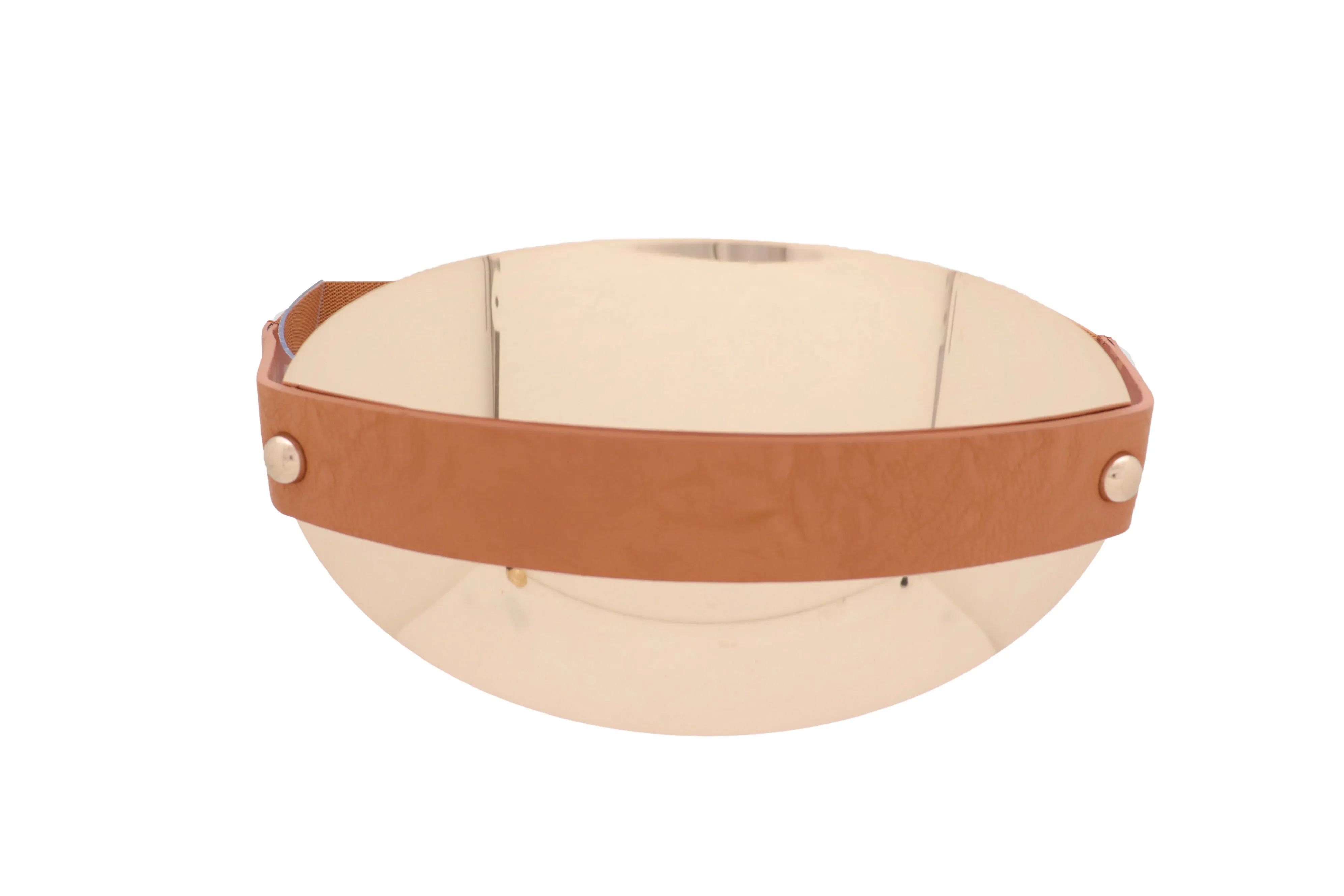 Brown Elastic Band Wide Belt Hip High Waist Oval Gold Metal Plate Size S M