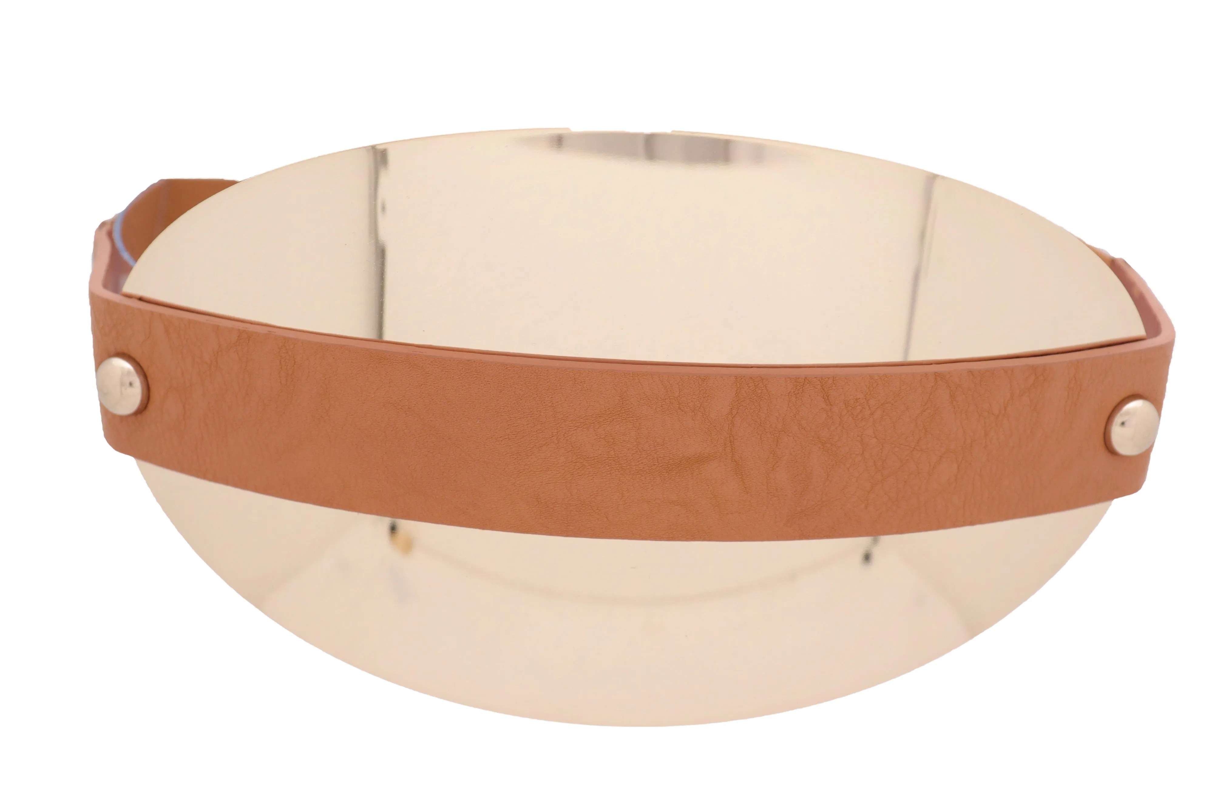 Brown Elastic Band Wide Belt Hip High Waist Oval Gold Metal Plate Size S M