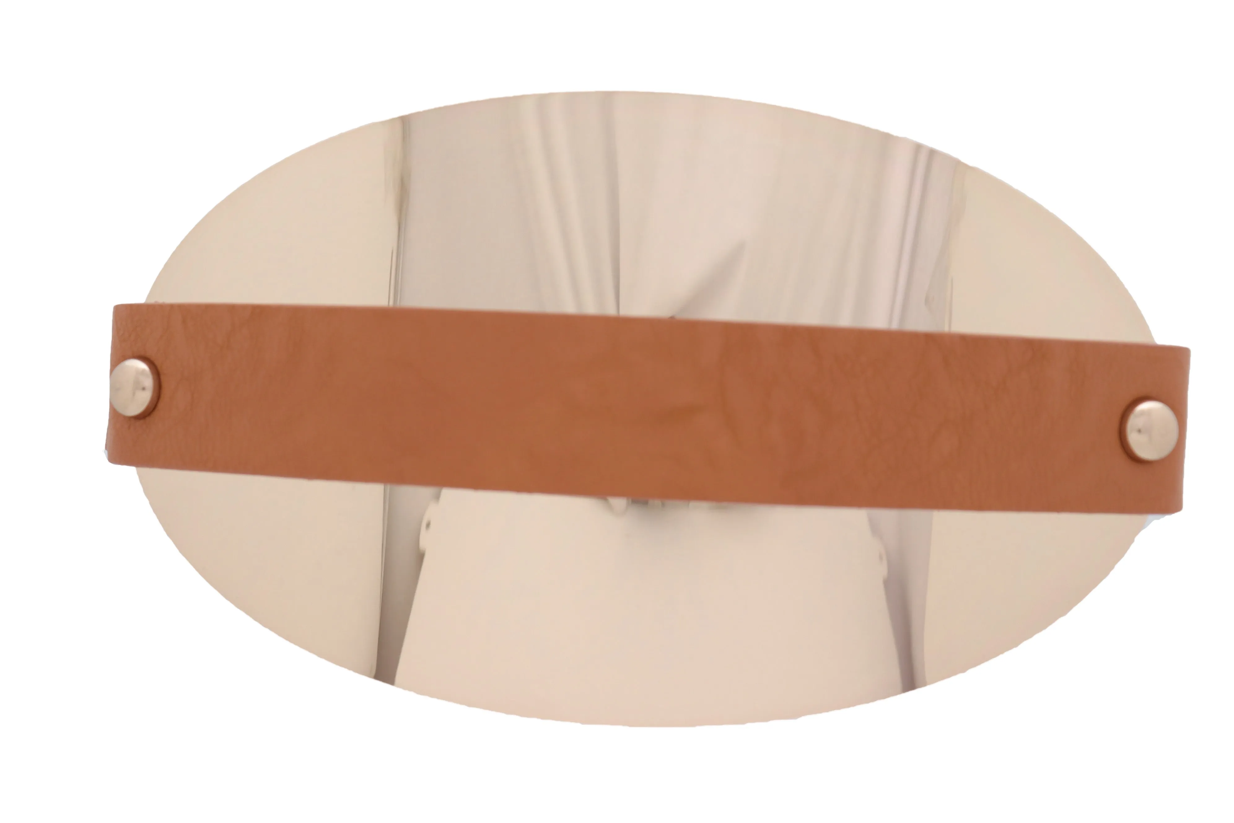 Brown Elastic Band Wide Belt Hip High Waist Oval Gold Metal Plate Size S M