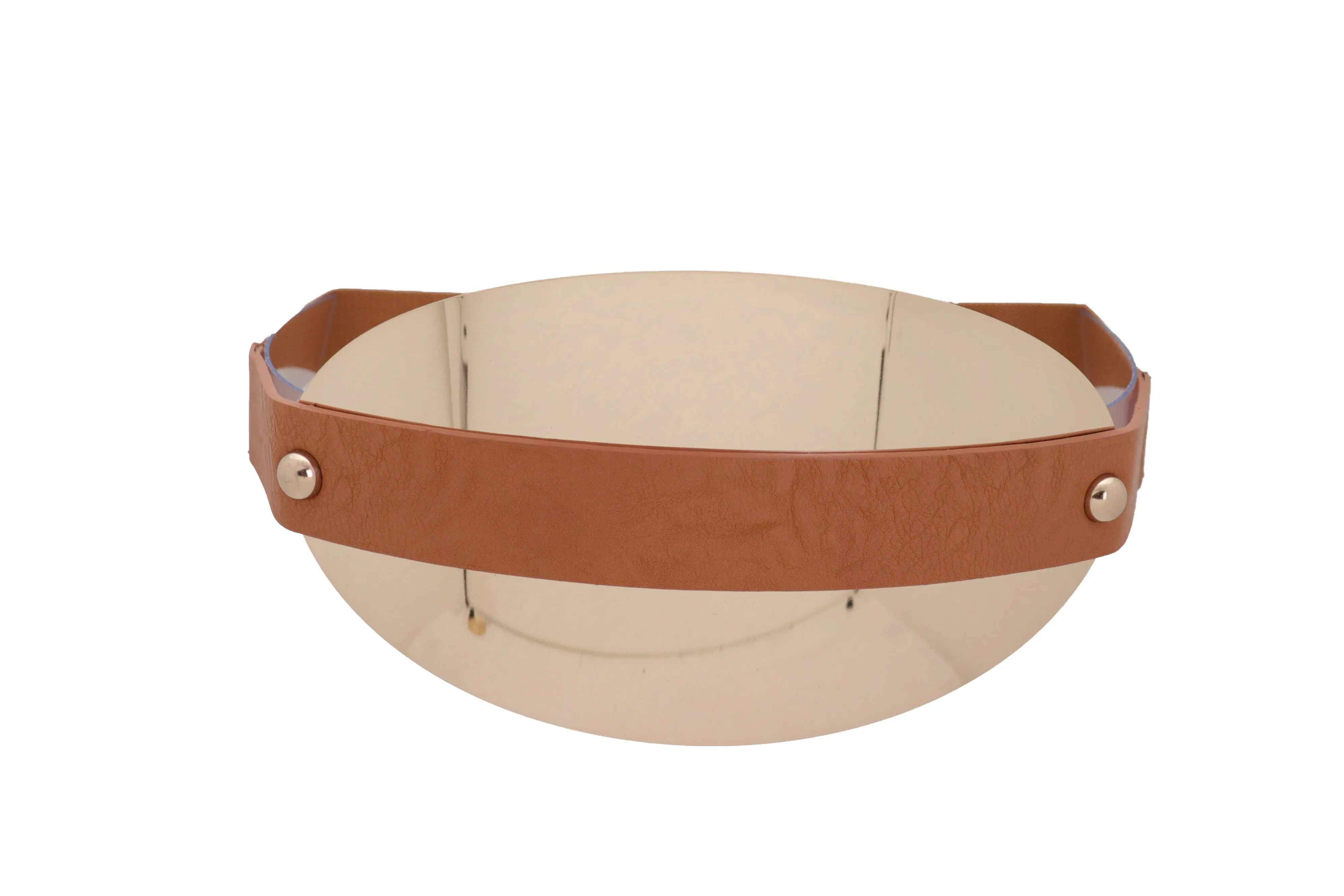 Brown Elastic Band Wide Belt Hip High Waist Oval Gold Metal Plate Size S M