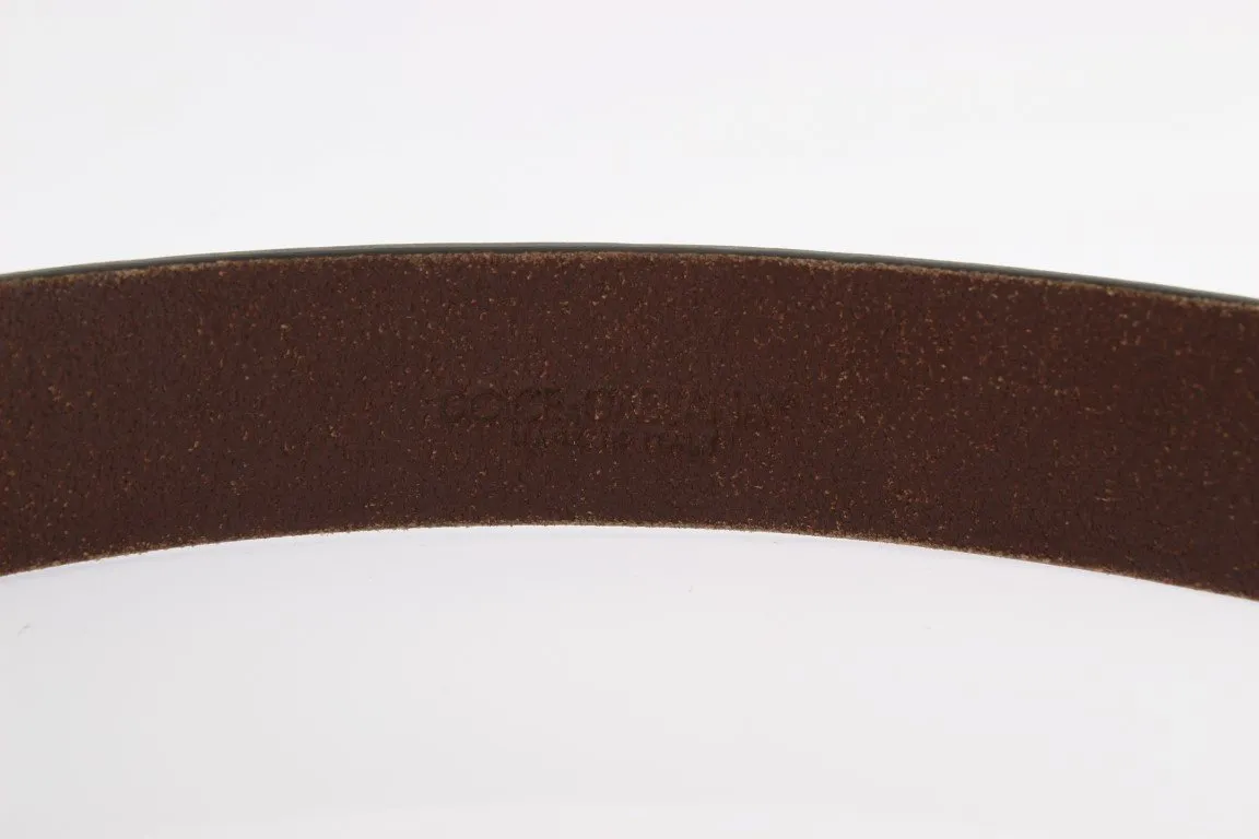 Brown Leather Logo Silver Buckle Belt