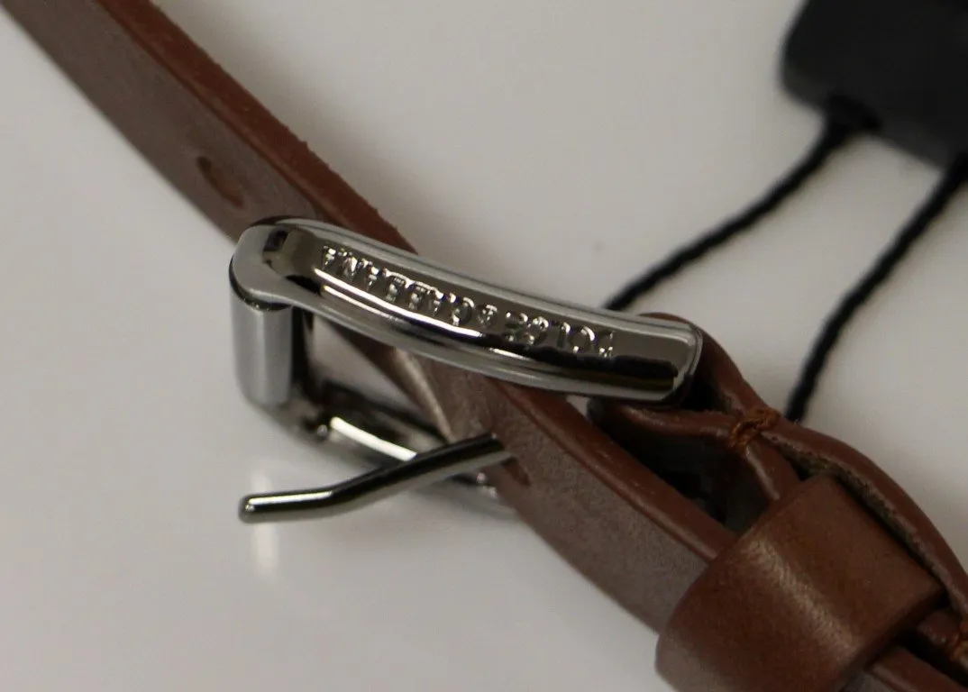 Brown Leather Silver Logo Belt