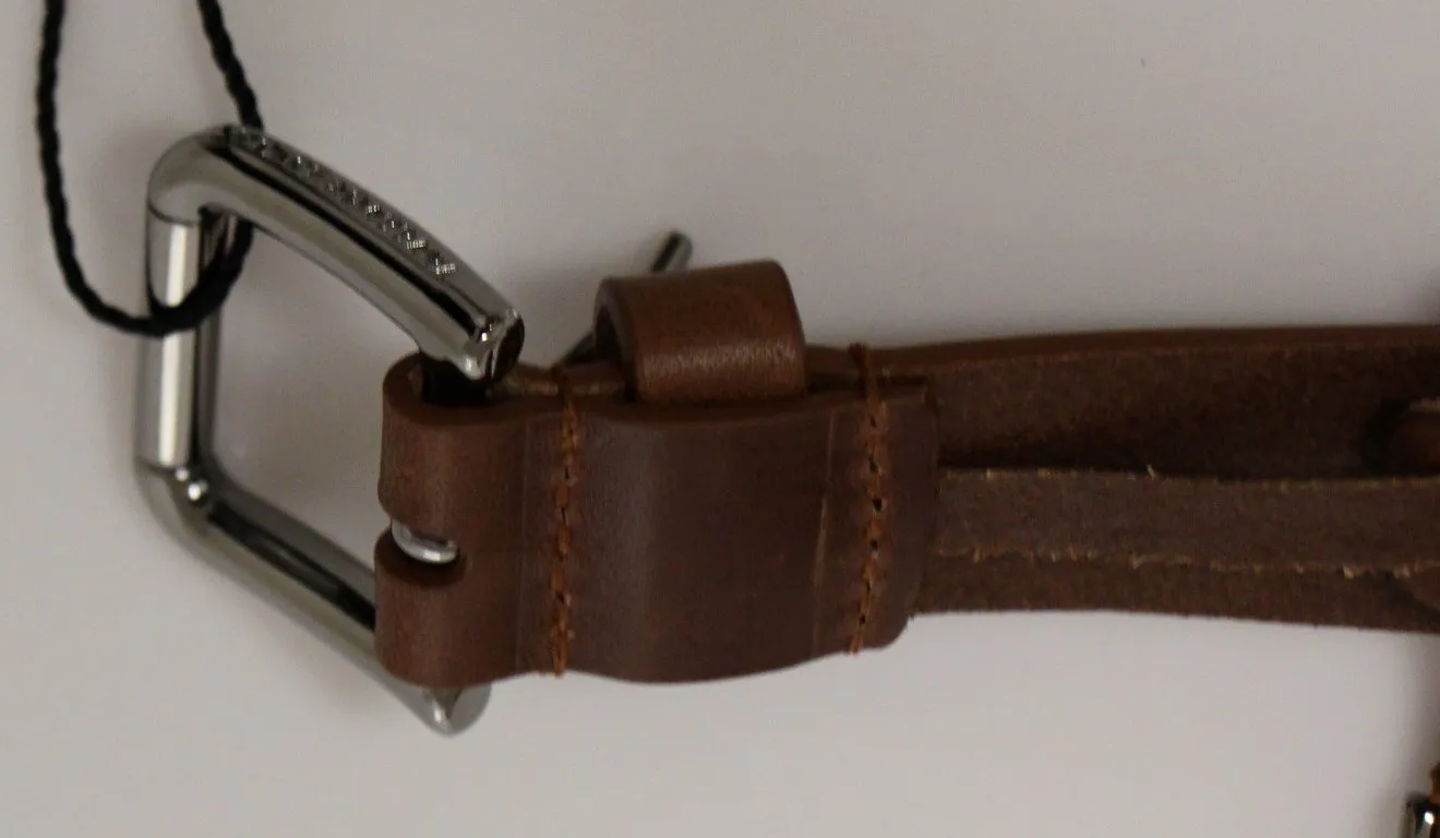 Brown Leather Silver Logo Belt