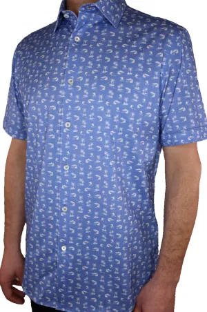 Bugatchi OoohCotton Stretch Island Print Short Sleeve Shirt