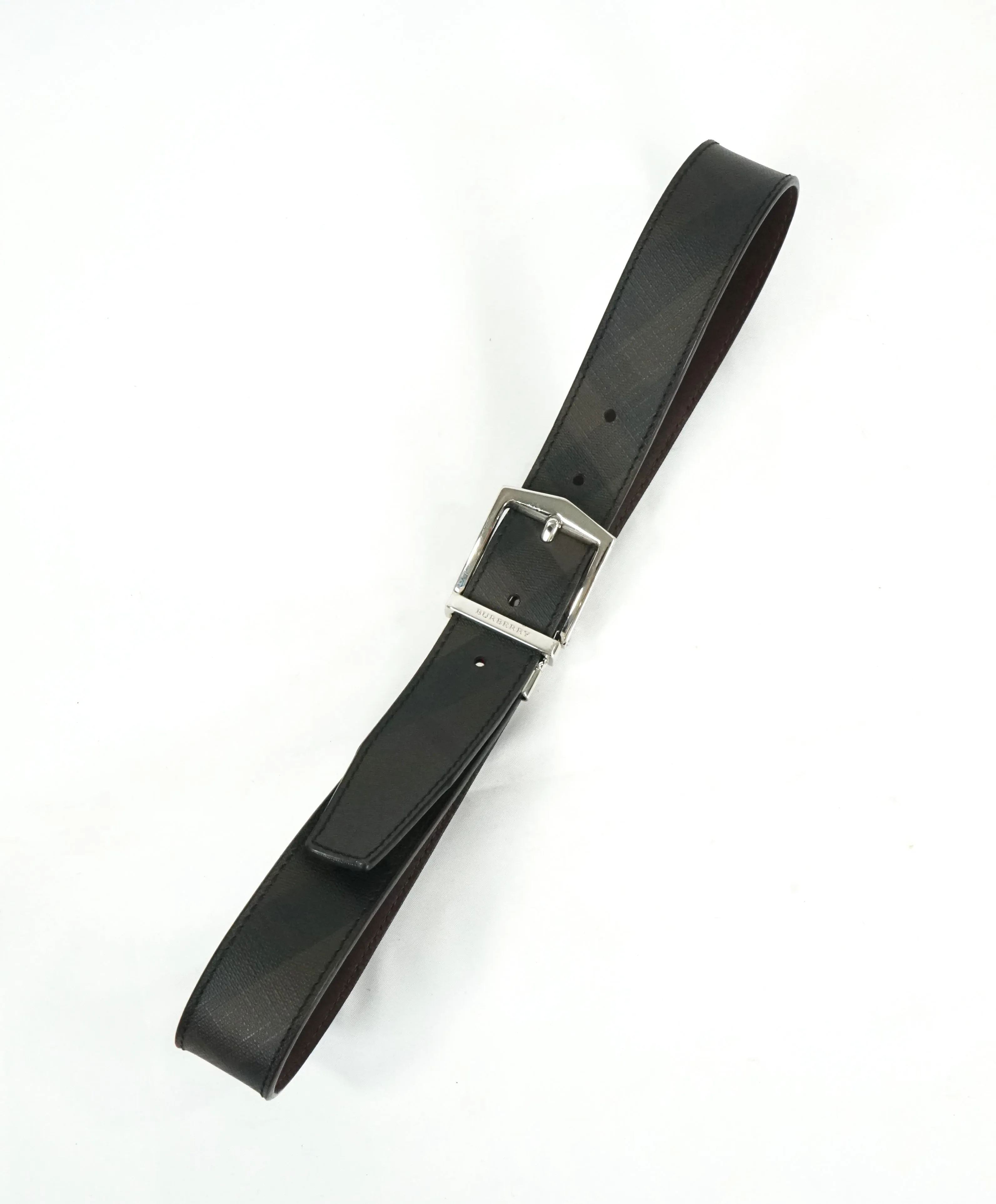 BURBERRY - Tonal Nova Plaid & Burgundy Leather Reversible Belt -  32W (80)