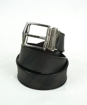 BURBERRY - Tonal Nova Plaid & Burgundy Leather Reversible Belt -  32W (80)