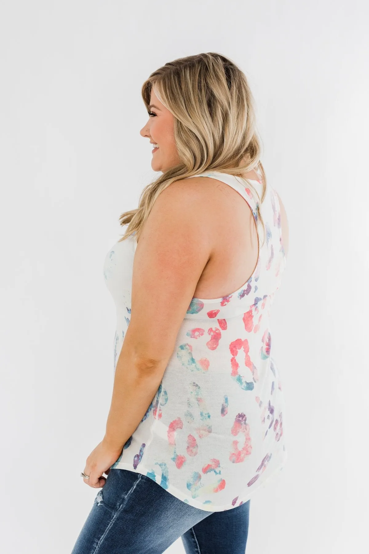 Bursting In Color Racerback Tank Top- Ivory