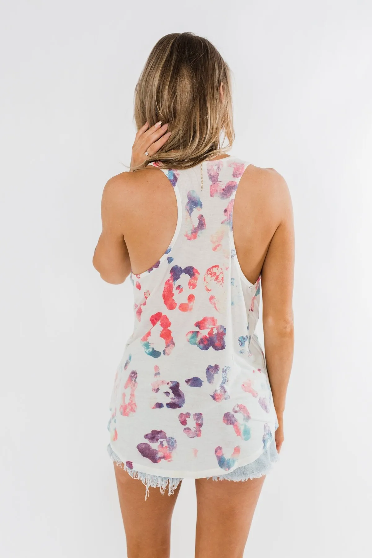 Bursting In Color Racerback Tank Top- Ivory