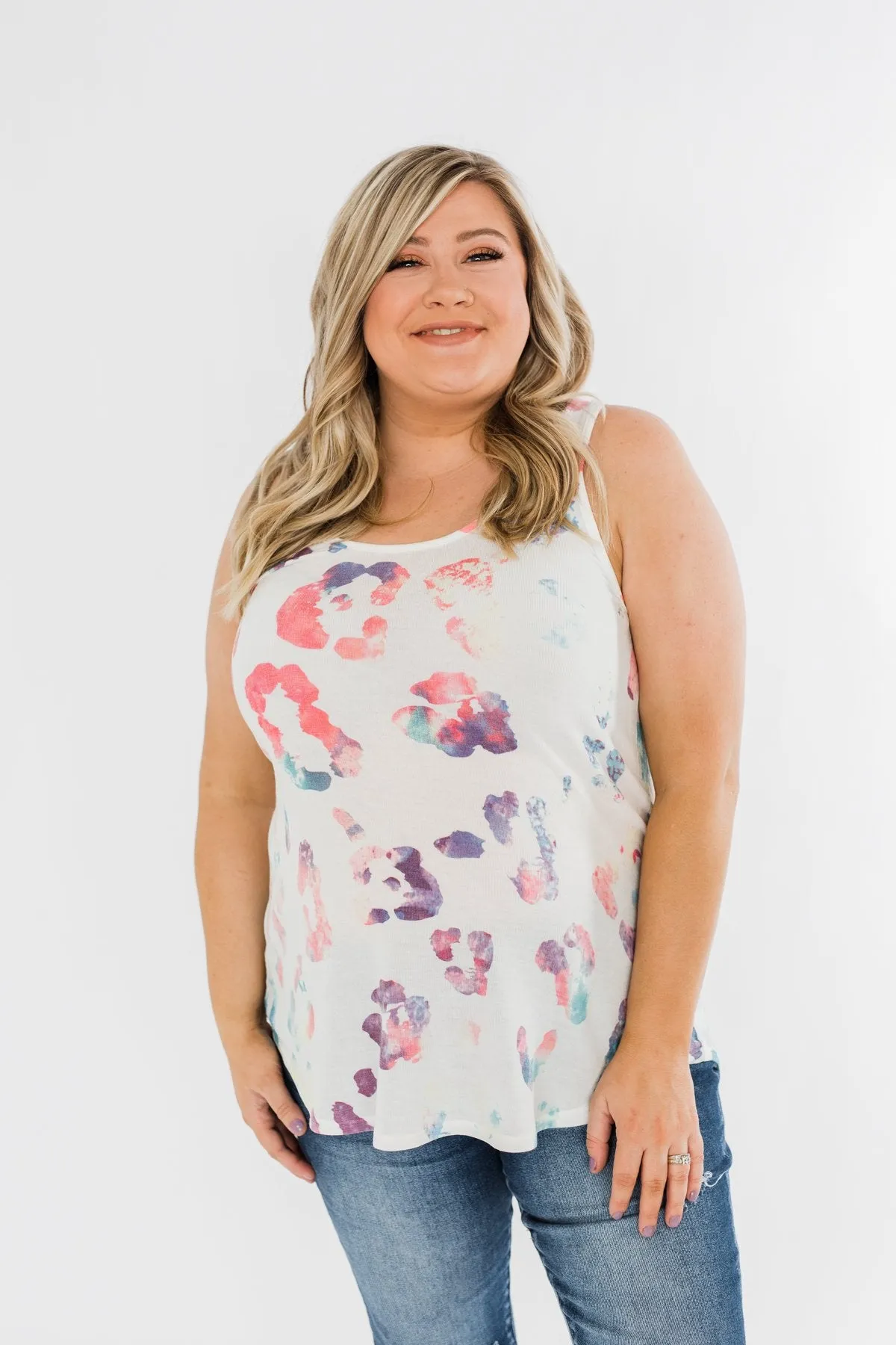 Bursting In Color Racerback Tank Top- Ivory