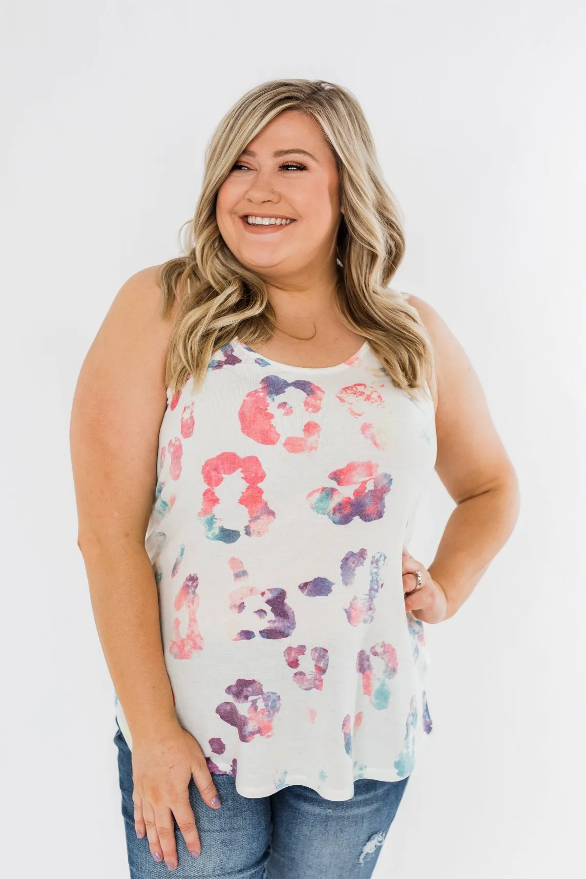 Bursting In Color Racerback Tank Top- Ivory