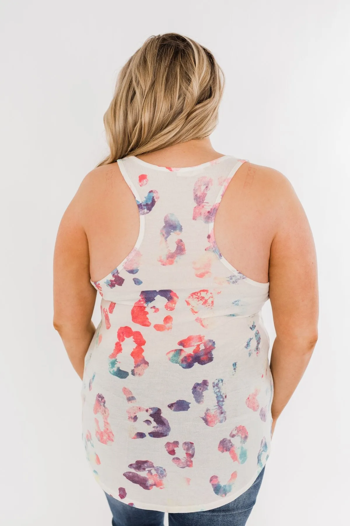 Bursting In Color Racerback Tank Top- Ivory