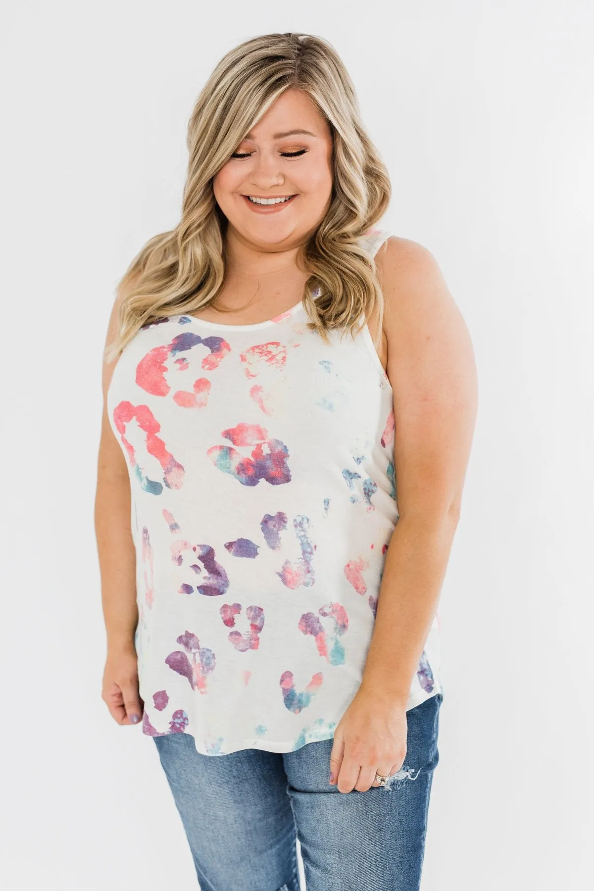 Bursting In Color Racerback Tank Top- Ivory