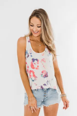 Bursting In Color Racerback Tank Top- Ivory