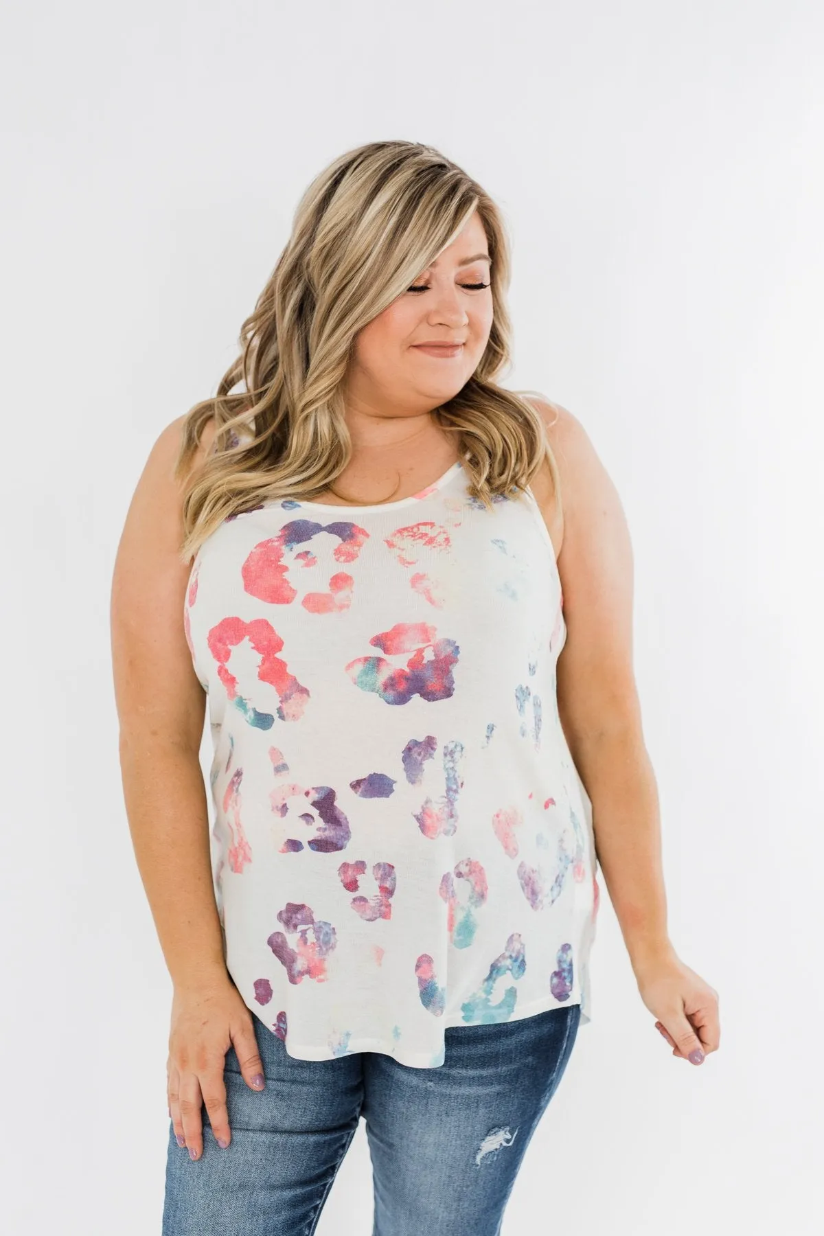Bursting In Color Racerback Tank Top- Ivory