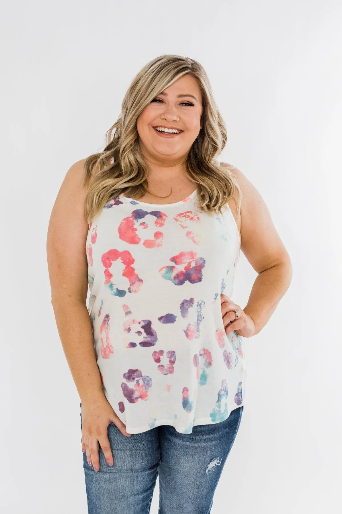 Bursting In Color Racerback Tank Top- Ivory