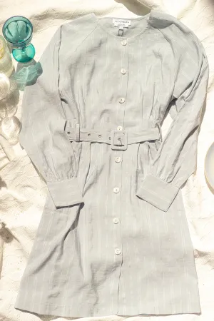 Button Down Striped Blue Shirt Dress with Fabric Belt