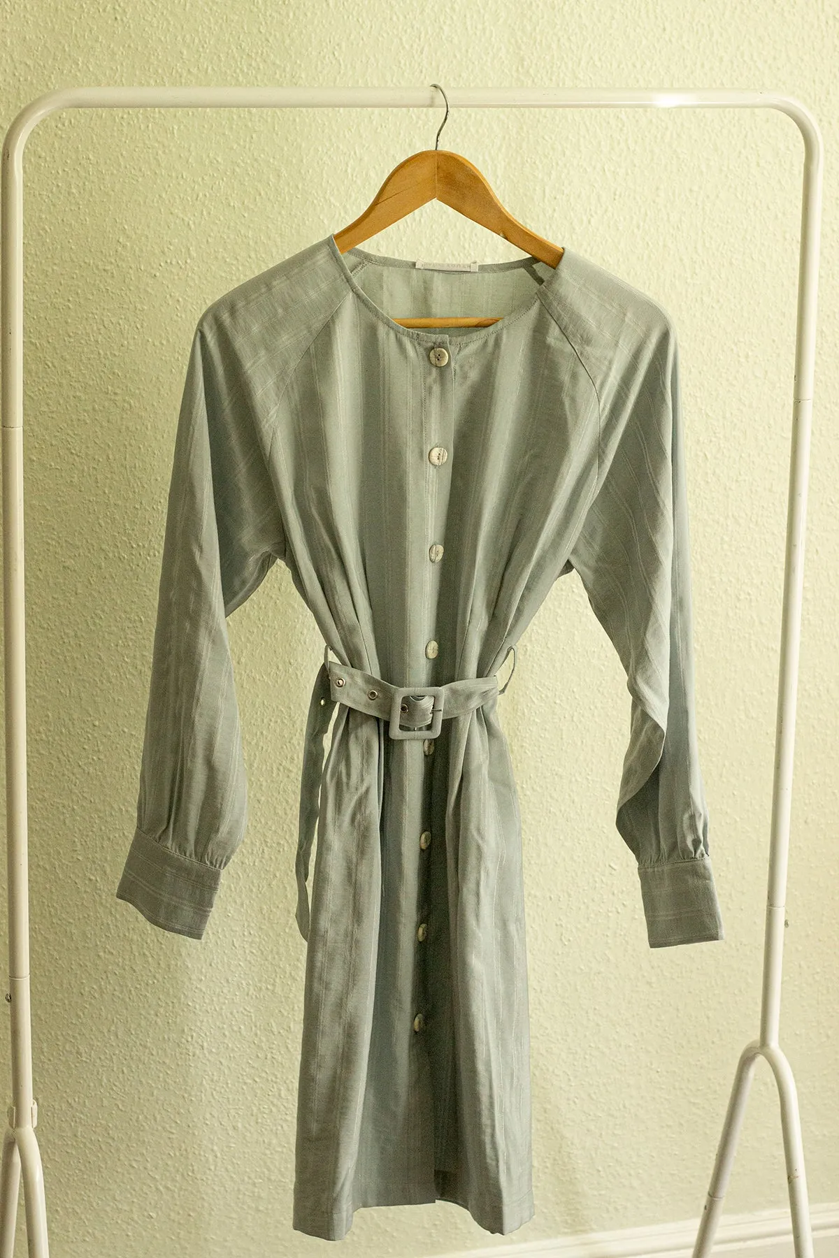 Button Down Striped Blue Shirt Dress with Fabric Belt