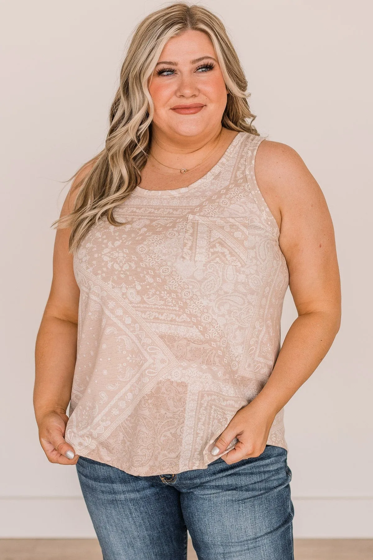 Call On You Printed Tank Top- Light Taupe