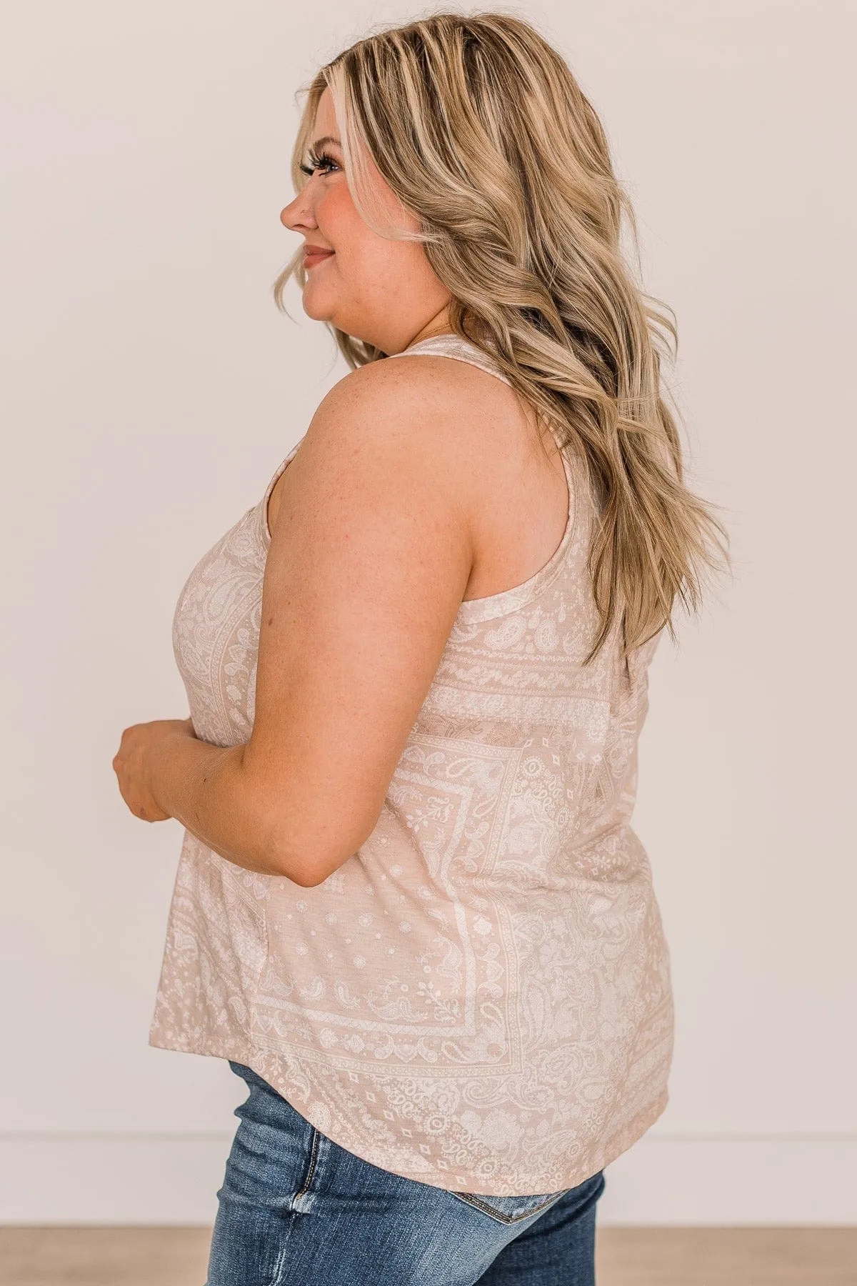 Call On You Printed Tank Top- Light Taupe