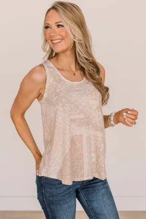 Call On You Printed Tank Top- Light Taupe