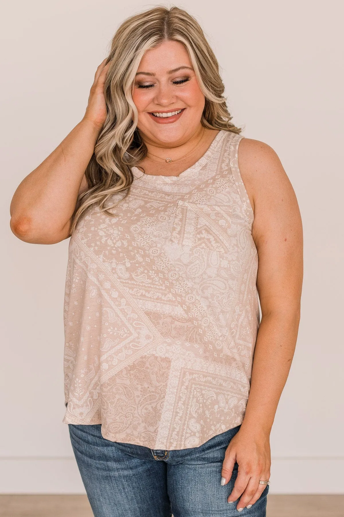 Call On You Printed Tank Top- Light Taupe