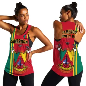 Cameroon Happy Unity Day Cameroun Coat Of Arms Women Racerback Tank LT14