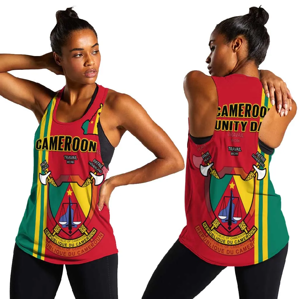Cameroon Happy Unity Day Cameroun Coat Of Arms Women Racerback Tank LT14