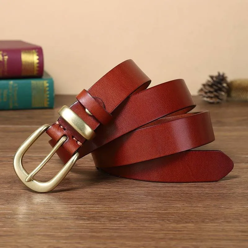 Casual Fashion Women's Western Belts with Solid Brass Buckle-1.1"