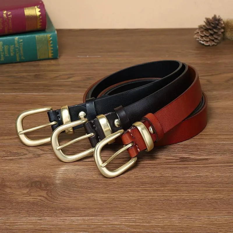 Casual Fashion Women's Western Belts with Solid Brass Buckle-1.1"