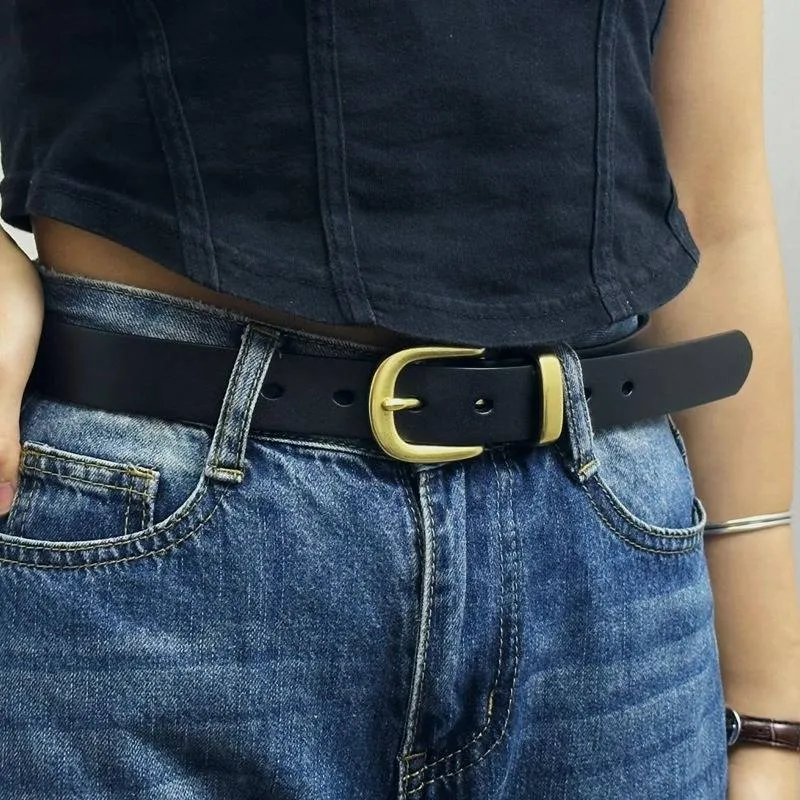 Casual Fashion Women's Western Belts with Solid Brass Buckle-1.1"