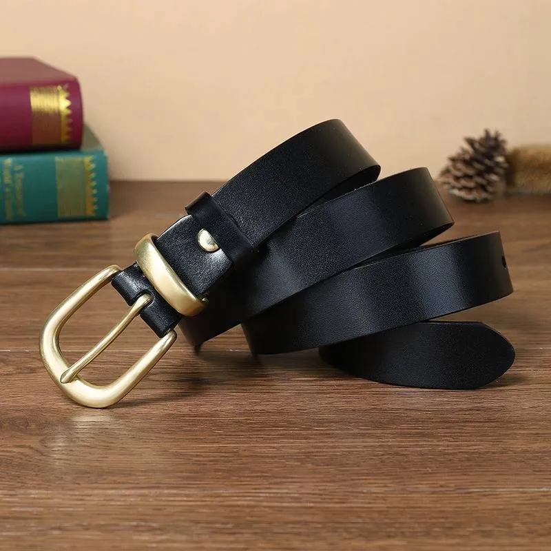 Casual Fashion Women's Western Belts with Solid Brass Buckle-1.1"
