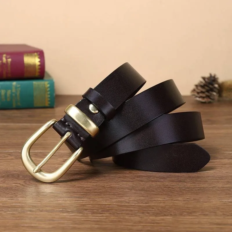 Casual Fashion Women's Western Belts with Solid Brass Buckle-1.1"