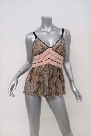 Catherine Malandrino Top Brown/Pink Pleated Chiffon Size 4 Spaghetti Strap Tank
