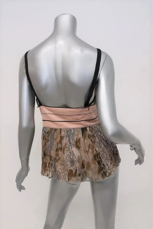 Catherine Malandrino Top Brown/Pink Pleated Chiffon Size 4 Spaghetti Strap Tank
